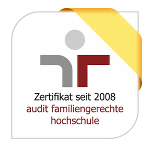 Logo: Zertifikat seit 2008 – Audit familiengerechte Hochschule
