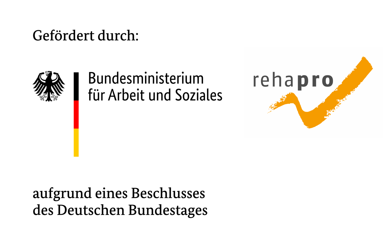 [Translate to English:] Logo Bundesministerium für Arbeit und Soziales und Logo rehapro